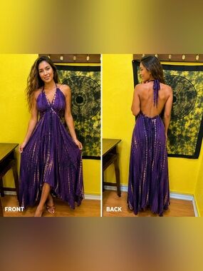 Backless Halter Maxi Dress - Purple